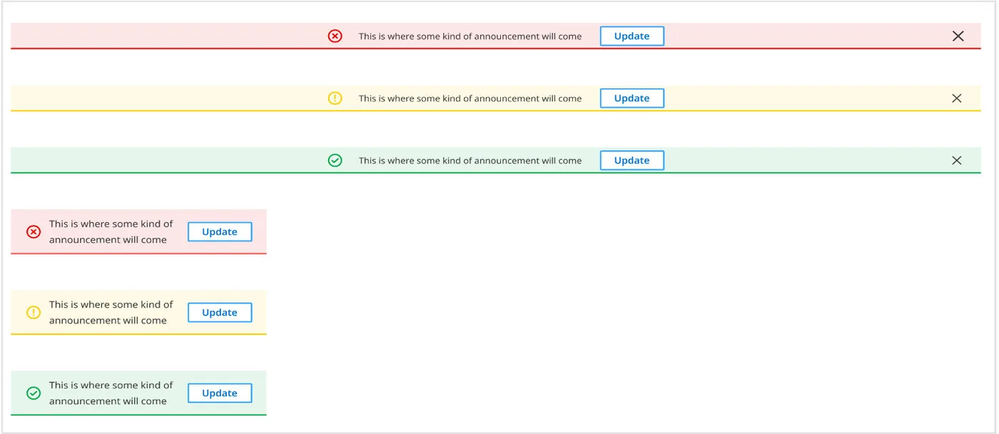 Banner alerts for error, warning and success