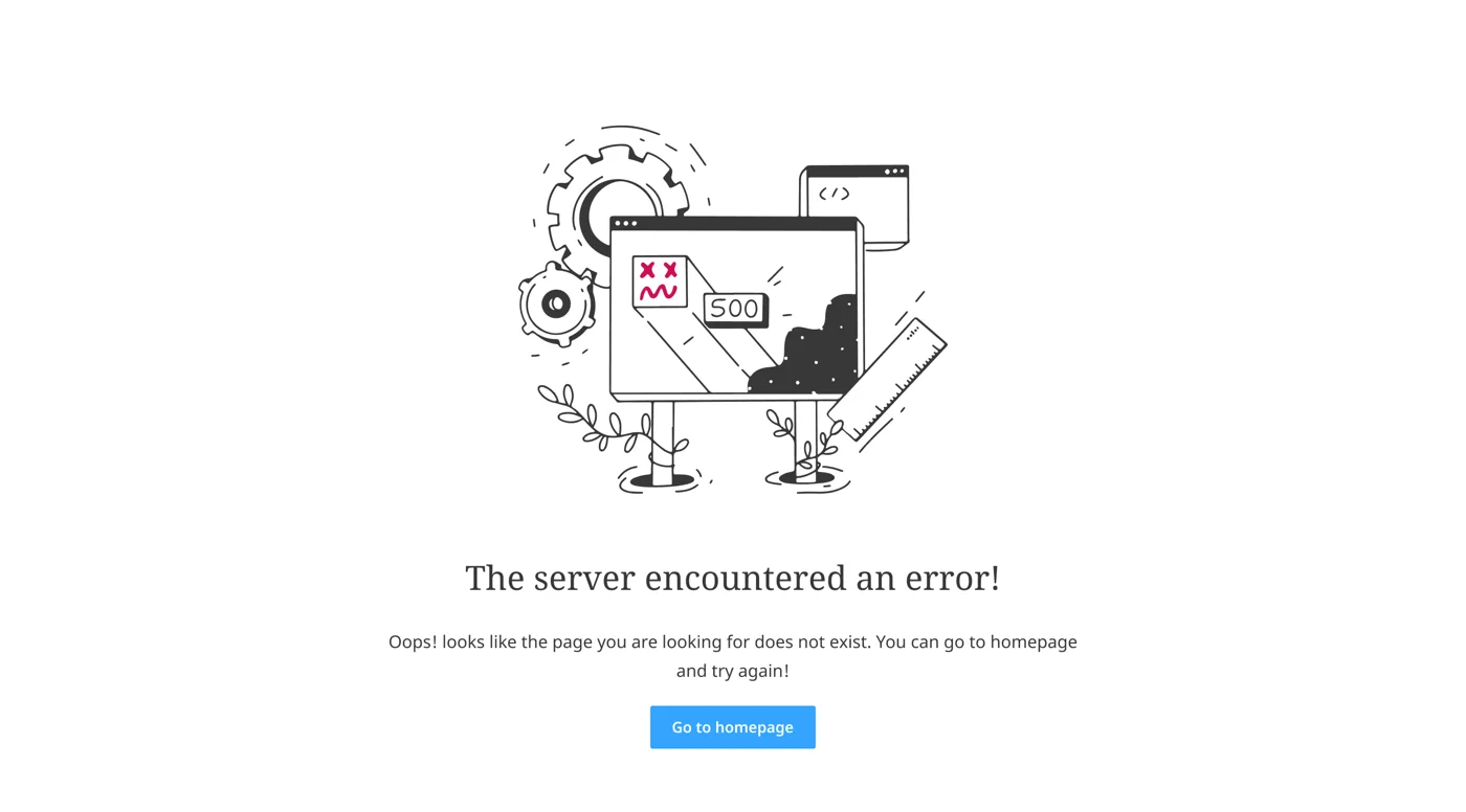 Error page with a broken screen illustration and the message The server encountered an error