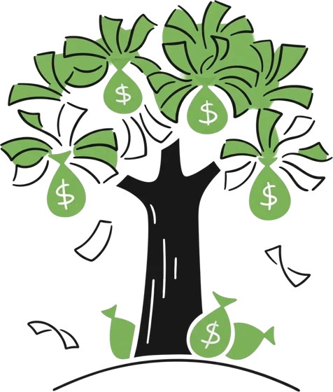 Money tree with money bags