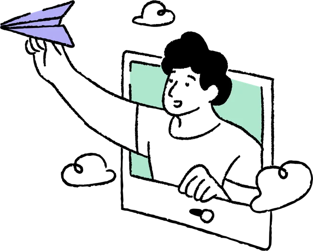 Someone leaning out of a window to launch a paper plane