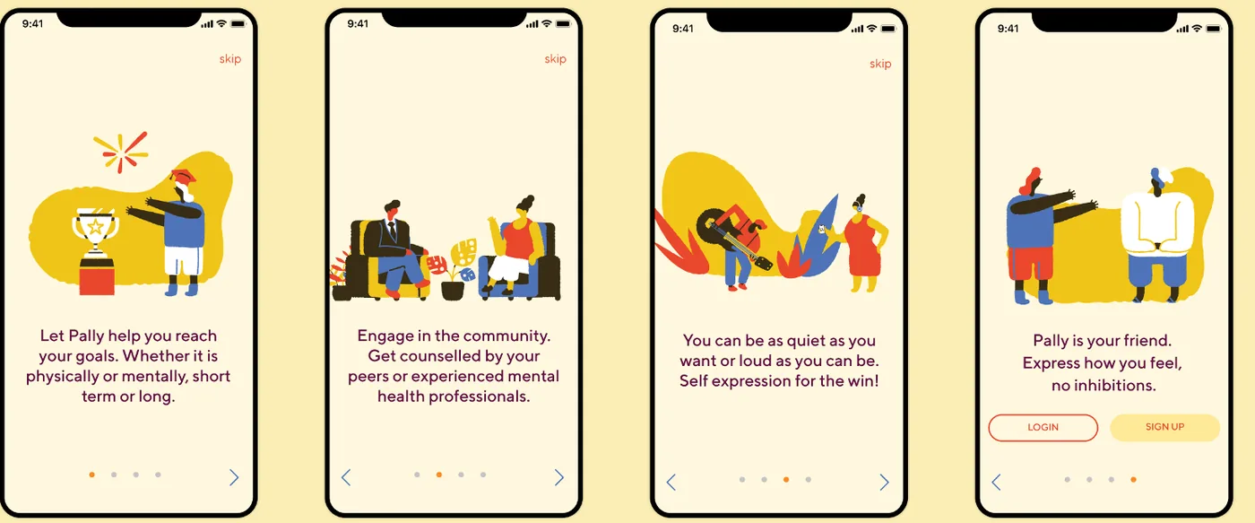 Four onboarding screens